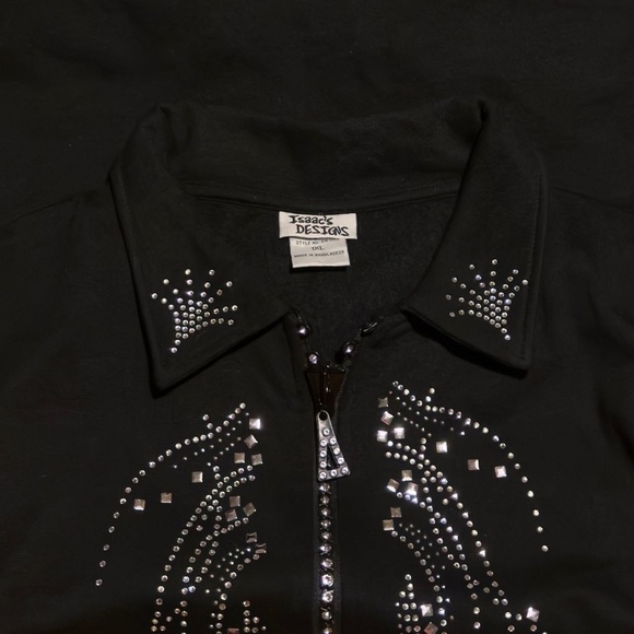 ISAACS DESIGNS Rhinestone Fleece Jacket Plus Size 1X Zip-Up Black Long Sleeve - Picture 3 of 3